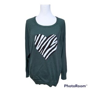 Torrid Green Zebra Heart Pullover Sweater Size 2